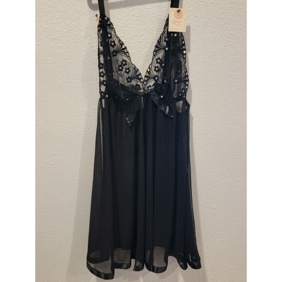 NWT Spree Intimates Black Sheer Floral Babydoll, XL - Style #2650BDX - Picture 2 of 7
